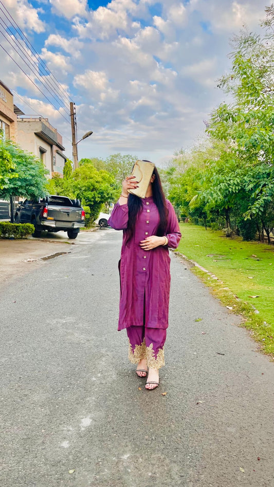 Maira purple luxury pret dress with embroidered details