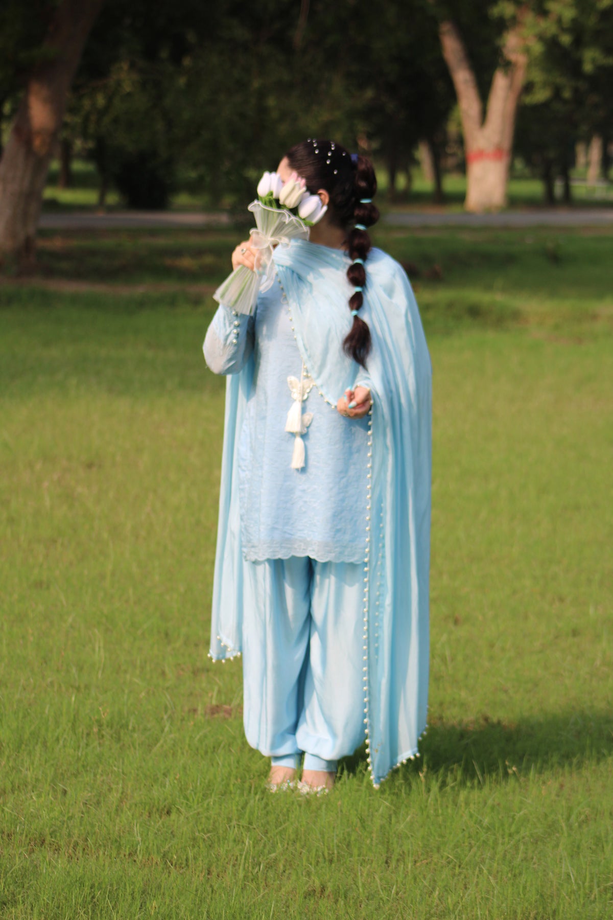 Elena Blue Premium Silk Lawn 3pc