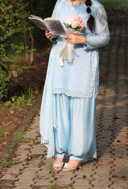 Elena Blue Premium Silk Lawn 3pc
