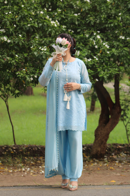 Elena Blue Premium Silk Lawn 3pc