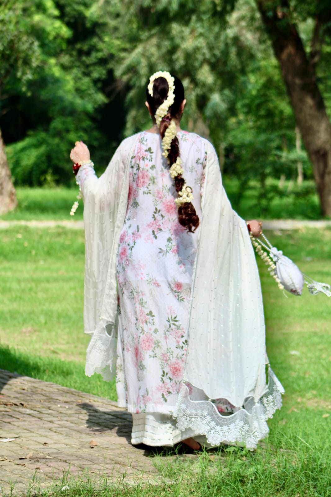 Chandani (White) Premium Silk Lawn 3Pc Anarkali Ensemble