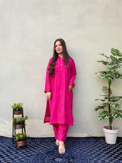 Zoya Hot Pink tissue silk stitched dress