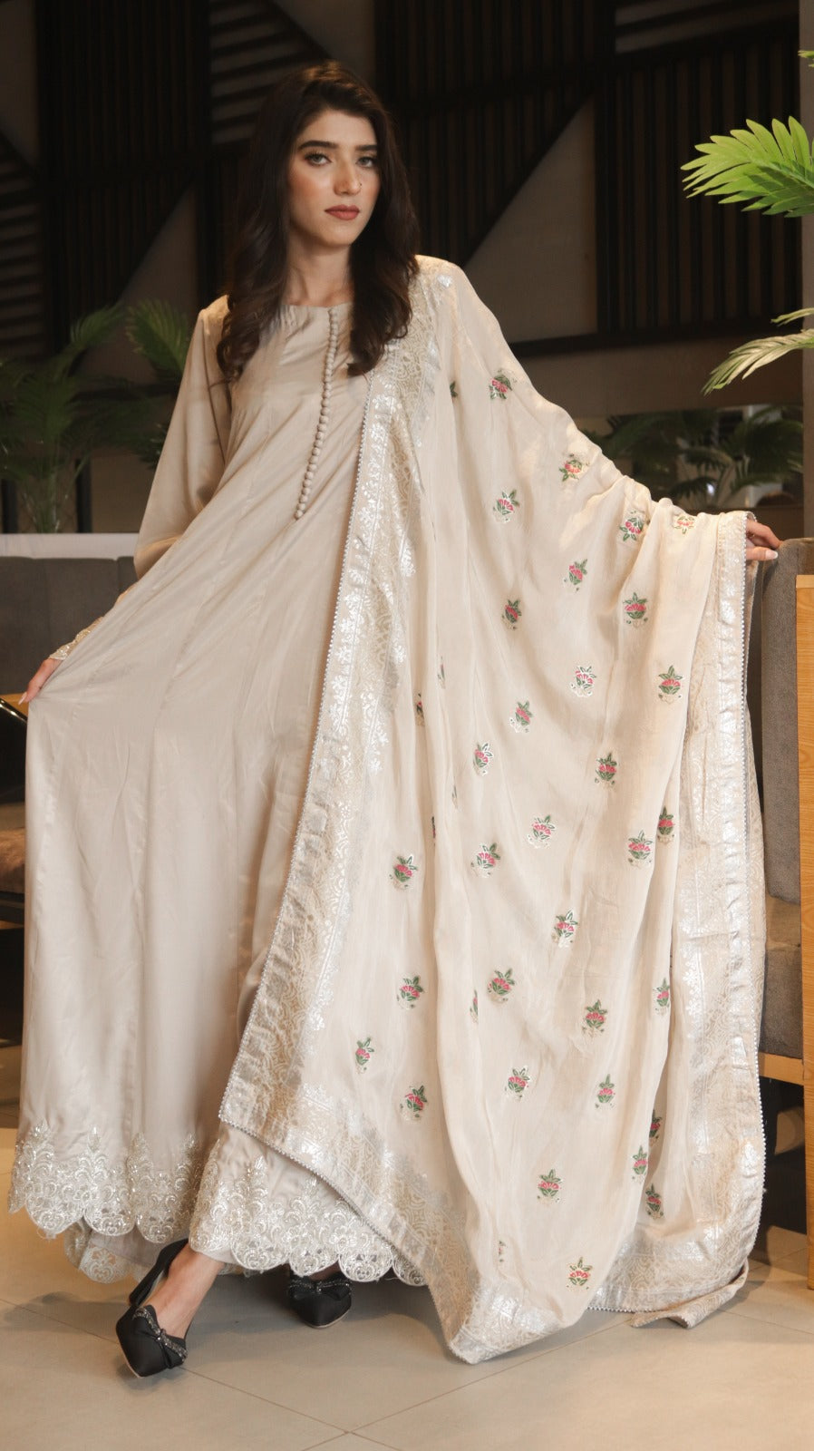 Traditional outfit with a embroidered dupatta